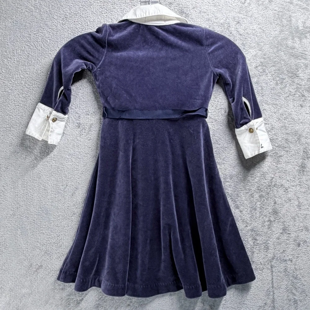Ralph Lauren Velvet Dress Girls 2T Navy Blue Preppy Holiday Ribbon Tie Monogram